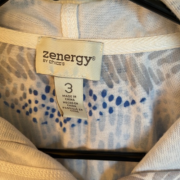 Zenergy by Chico’s Blue Abstract Zip Hoodie Jacket Rhinestone Detail Size 3 - Picture 6 of 13